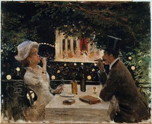 Jean Béraud, Dîner aux Ambassadeurs, peinture, 1880. Huile sur toile. 37,5 cm x 45 cm. Histoire de Paris. Musée Carnavalet, Paris. ©Paris Musées